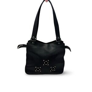 Nuovedive Black Genuine VTG Leather Made in Italy‎ Purse Handbag Silver Y2K